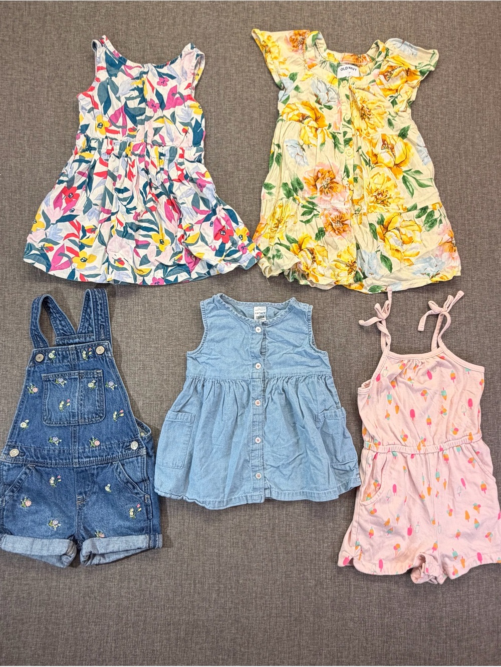 Girls Yellow Floral Girls' Overall Dress - Flutter Sleeve Sunburst Print 2T
